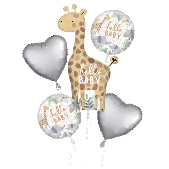 Soft Jungle Baby 5-Piece Foil Balloon Bouquet By Anagram | Michaels
